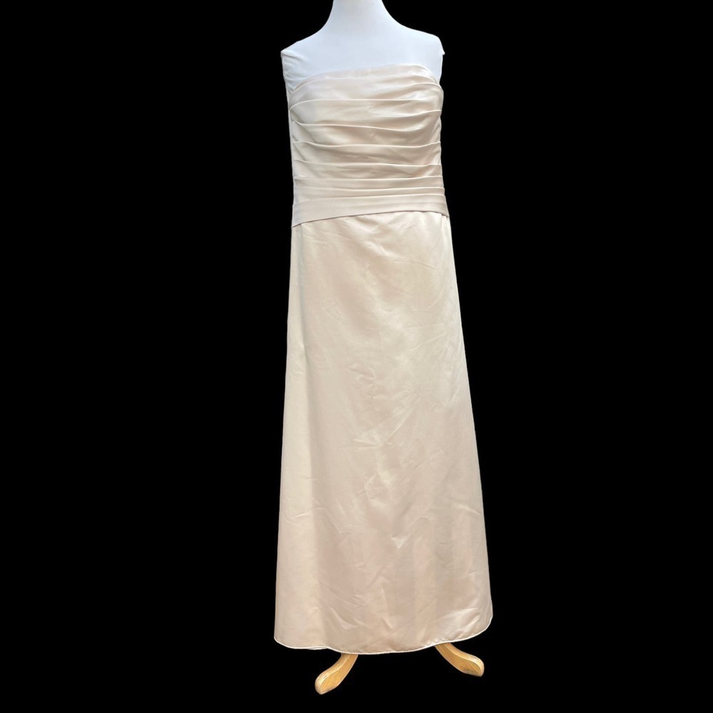 Bill Levkoff Beige Gold Strapless Ruched Gown - Size 20